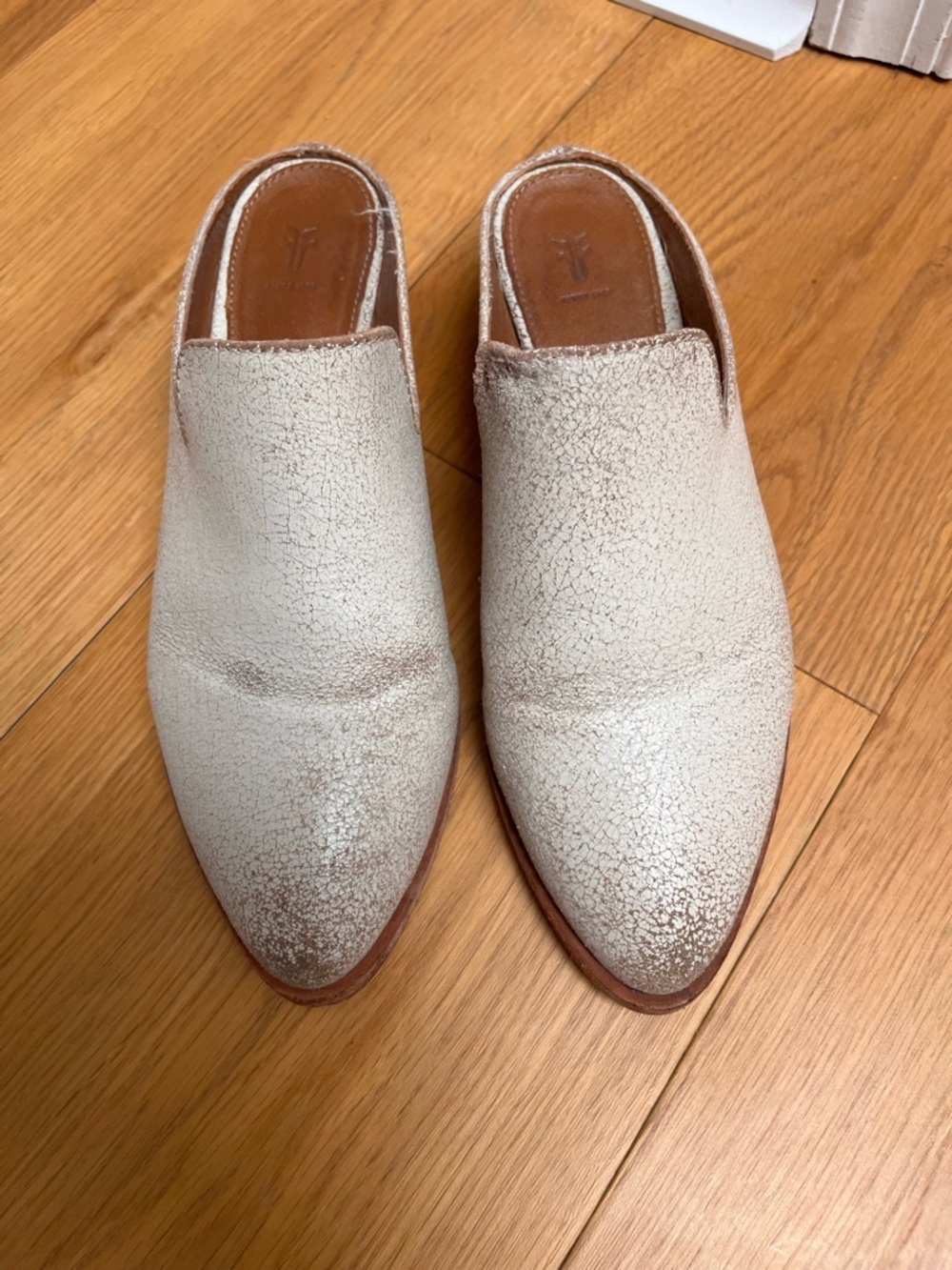 Frye Neutral Crackle Leather Slip-On Mules
